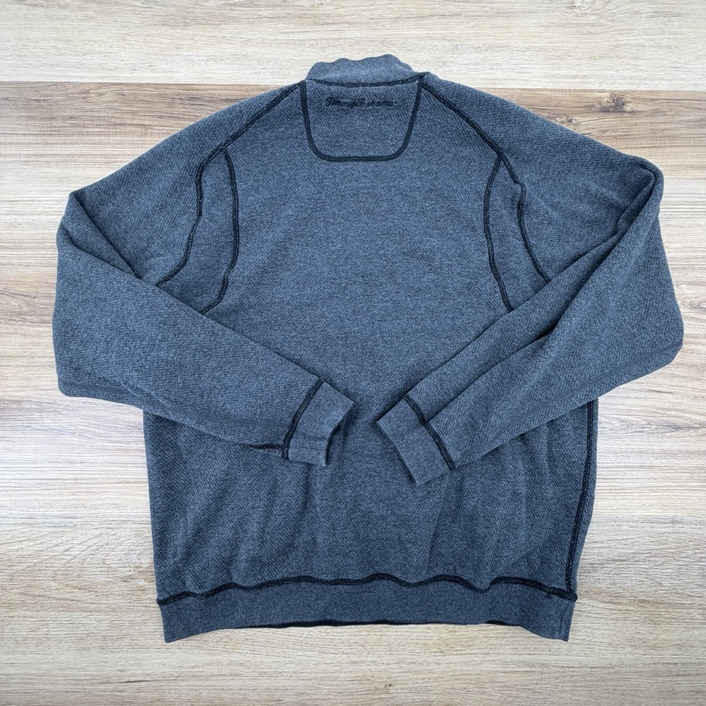 Tommy Bahama Sweater Men XL‎ Gray Black Pullover Quarter Zip Reversible Marlin - Picture 6 of 6